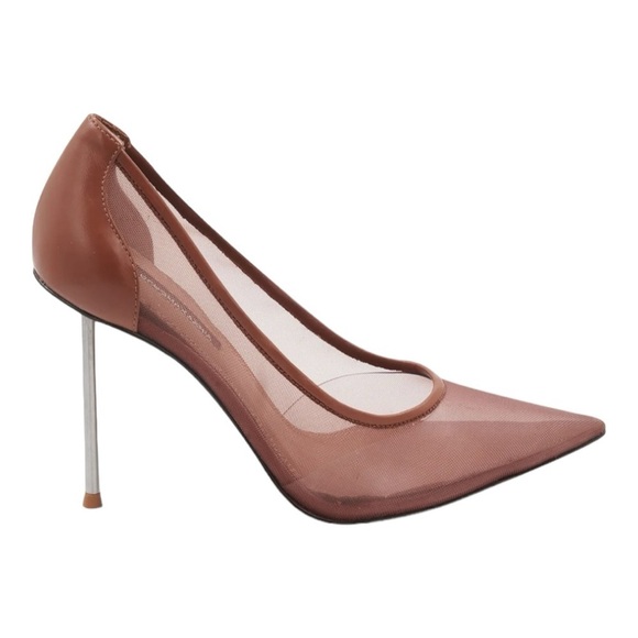 BCBG Max Azria Mesh & Leather Stiletto Heels | Coffee Brown | Size 7 | NWOB - Picture 3 of 9